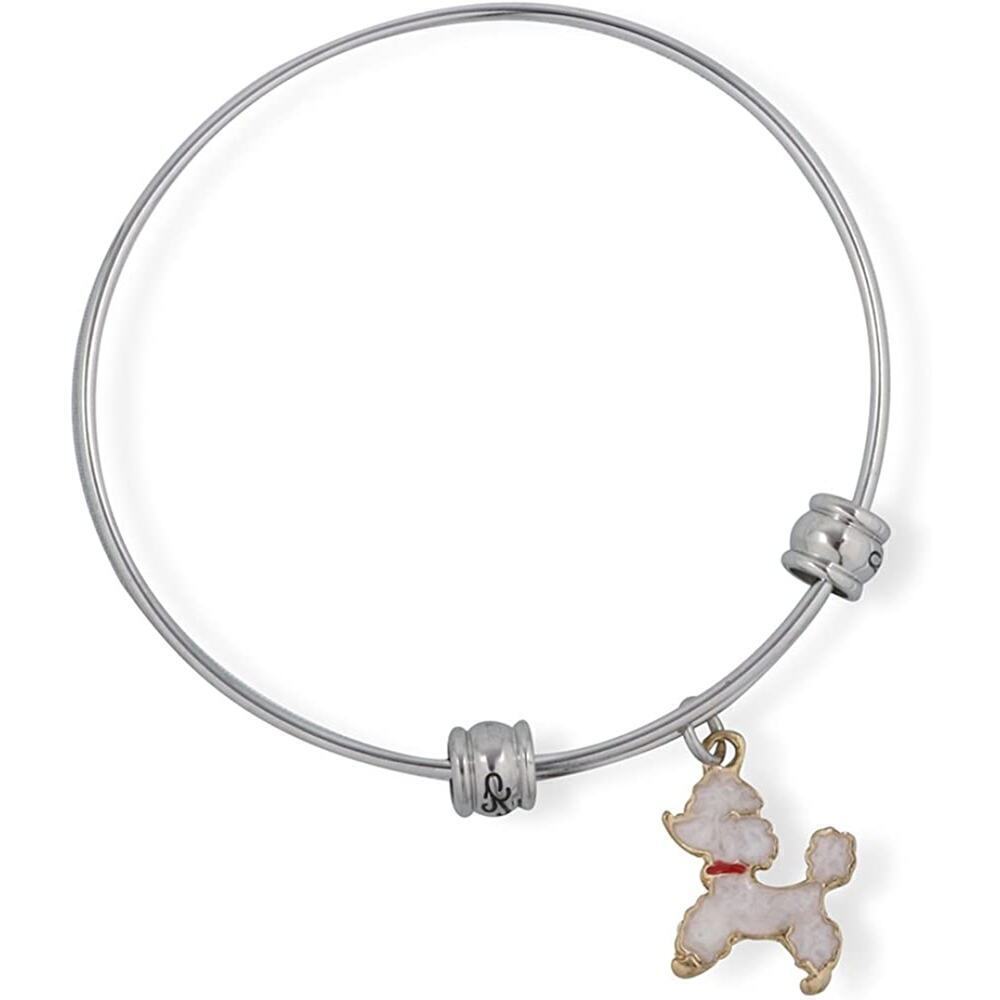 White Poodle Dog Charm Bangle Bracelet Jewelry